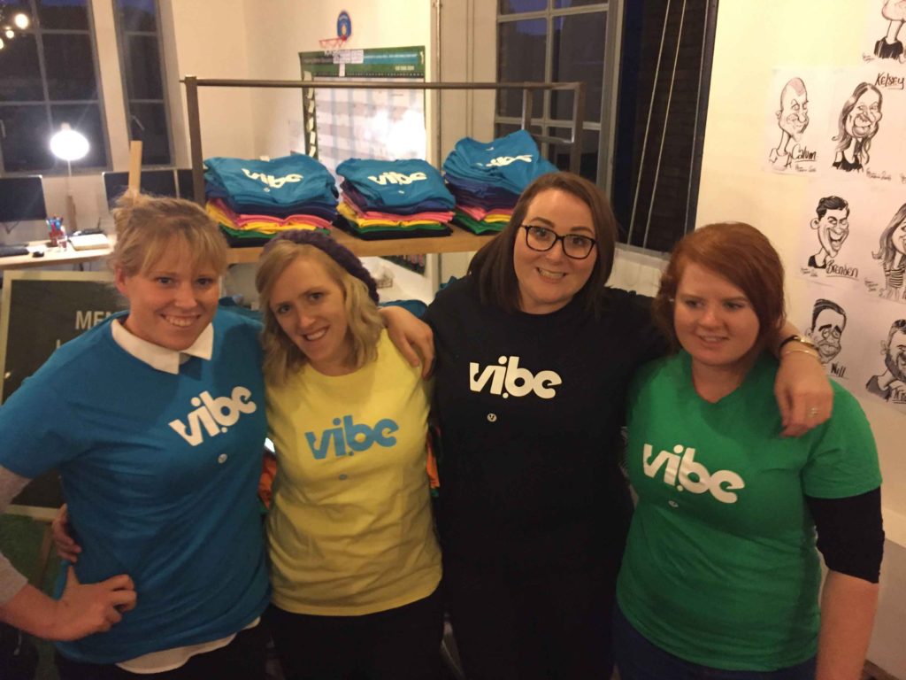 Vibe Primary Teachers showing off their new Vibe T-shirts at Vibe HQ