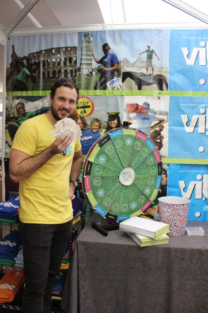 Teacher Cam with the Spin and Win WHeel at the TNT Travel Show 2016