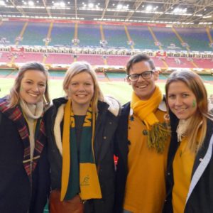 Vibe Teacher Lizzie watching Australia play Rugby in London