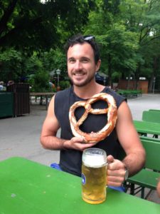 Vibe Teaching Agencies Cam enjoying a pretzel in Germany