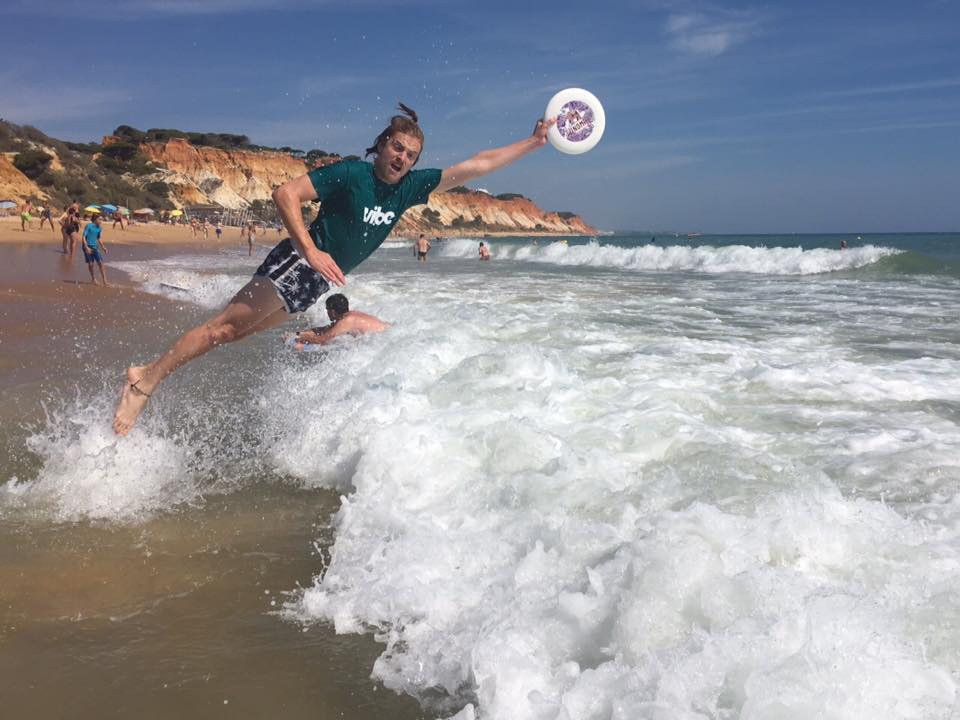 Justin from Vibe Teacher Recruitment Playing In Europe with a Frisbee
