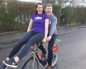 As and Wello from Vibe Teacher Recruitment in London on a Bike