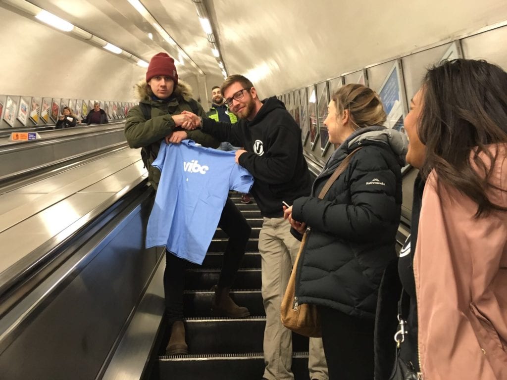 Vibe Teacher Recruitment consultants on an escalator